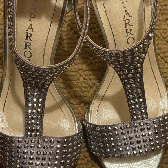 Caparros Metallic Sliver Studded T‑Strap Heels - Picture 8 of 9